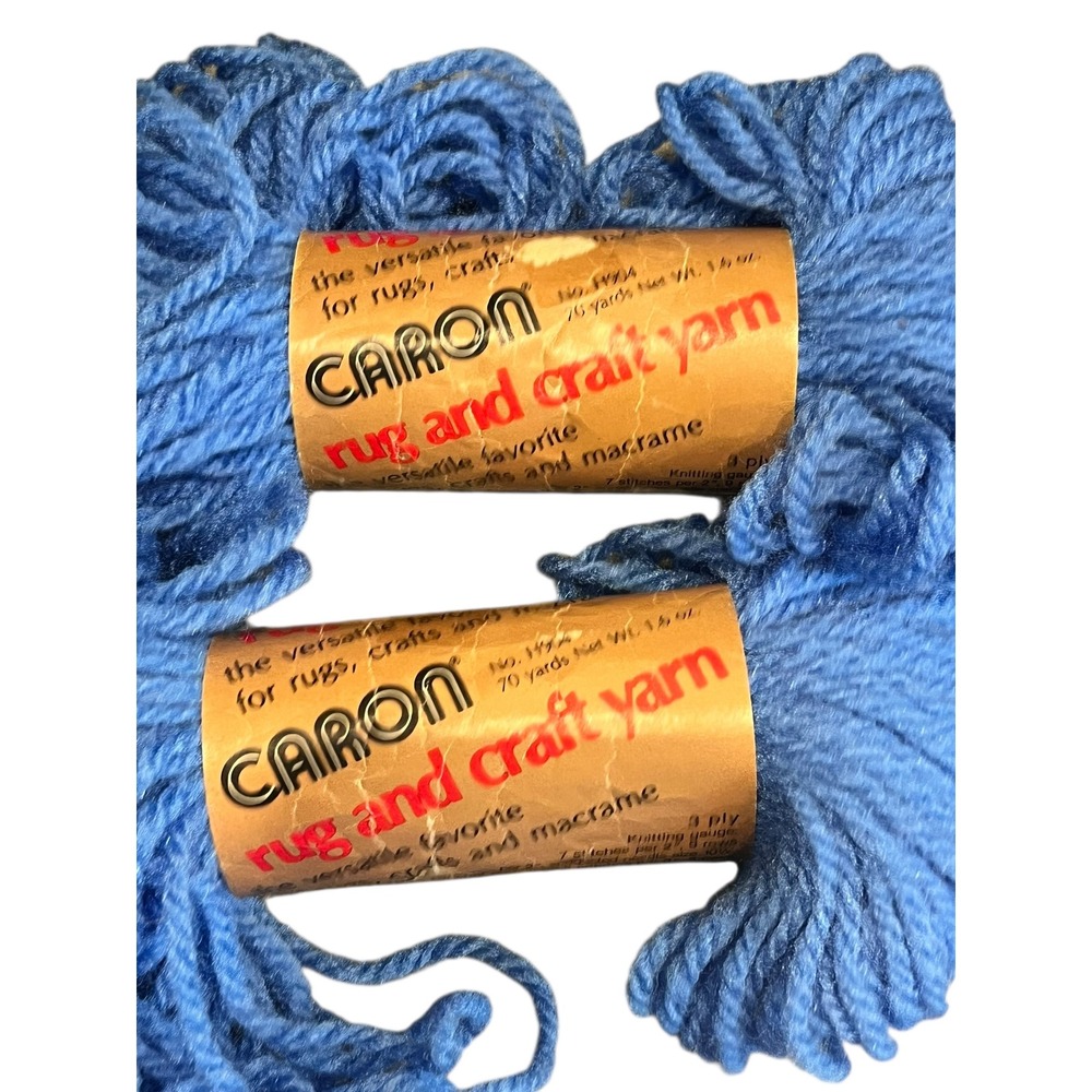 Caron Rug and Craft Yarn 0030 Cornflower Blue 3-Ply Polyester 70 Yards Lot of 2